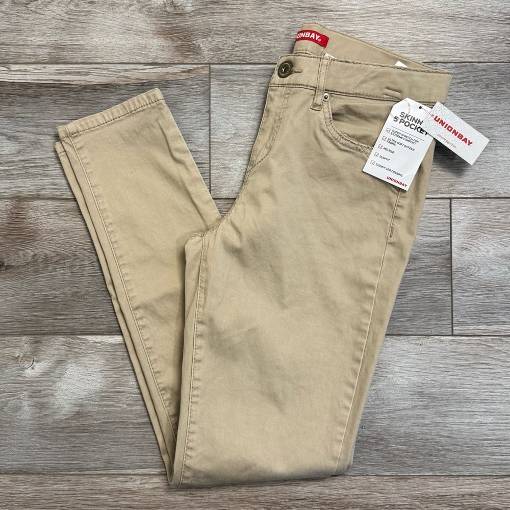 UNIONBAY Junior Khaki Mid Rise Slim Fit Skinny 5 Pocket Pants Size 9‎ Stretch